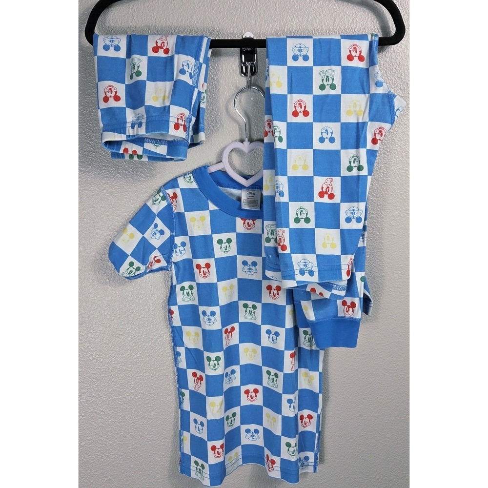 Hanna Andersson Disney Mickey 3pc Pajama Set Blue Check‎ Size 8 Organic Cotton
